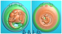 jdp finely carved picture gray scale wds70 front and back jade carving round card good luck elephant head double sided elephant monkey