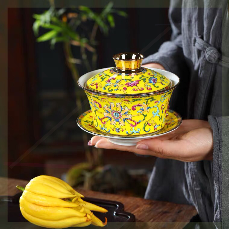 Xin Zeyhan Jingdezhen ceramic sketching enamel color large number three only cover the bowl shake the same section 4