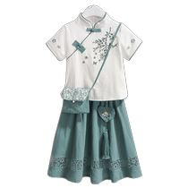 Girls Summer Cheongsam Suit Skirt 2024 New Style Girls Chinese Style Improved Dress Childrens Hanfu