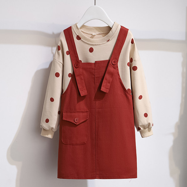 Girls sweater strap dress spring and autumn suit 2022 new middle and big children's casual western style long-sleeved two-piece set