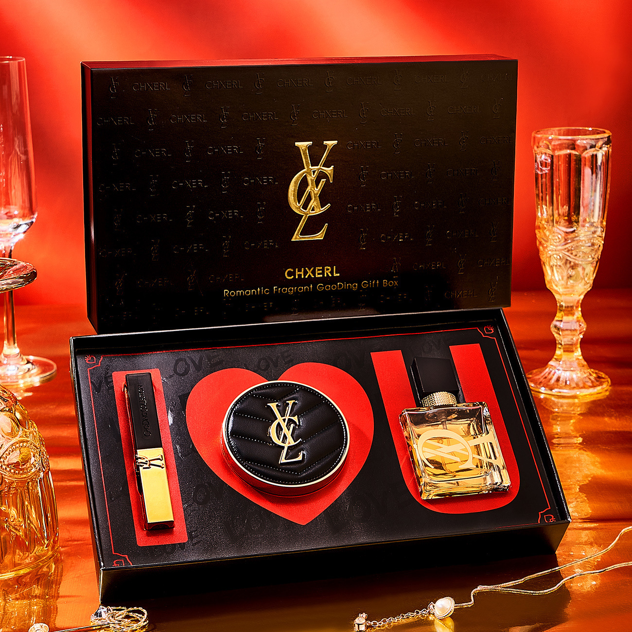 Chansy Romantic Scents High Setting Gift Box Suit Air Cushion Frost Mouth Red Perfume Kit Birthday Valentine's Day Gift-Taobao