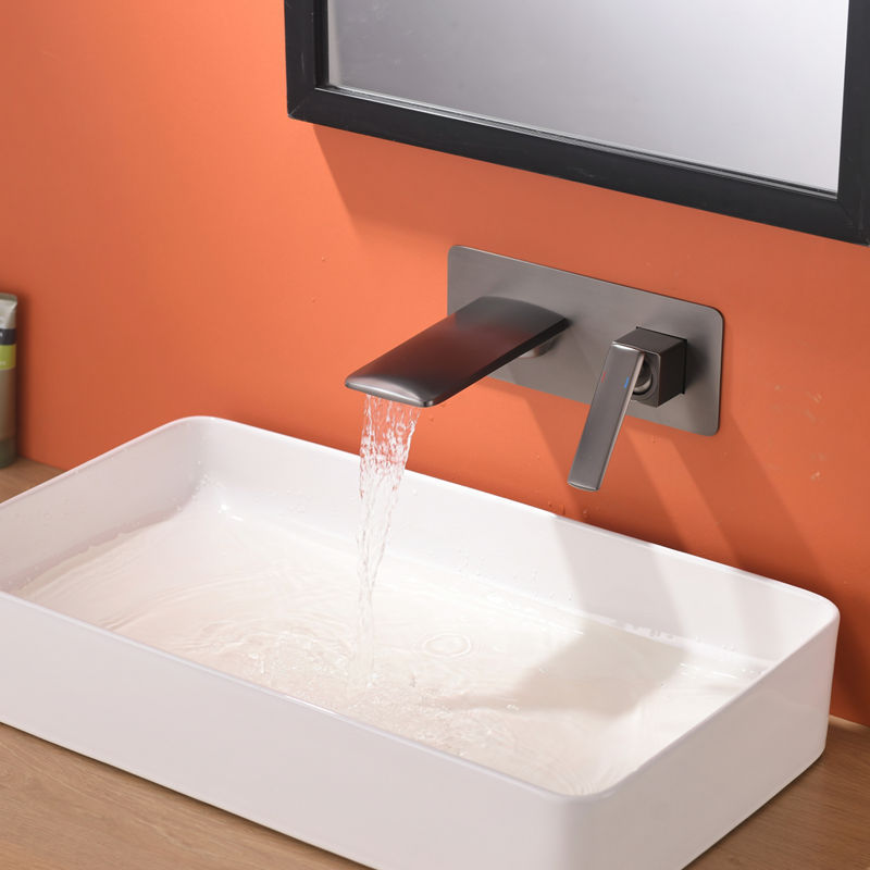 Full copper into wall waterfall tub faucet cold and heat pre-buried box embedded in wash basin black pelvis faucet