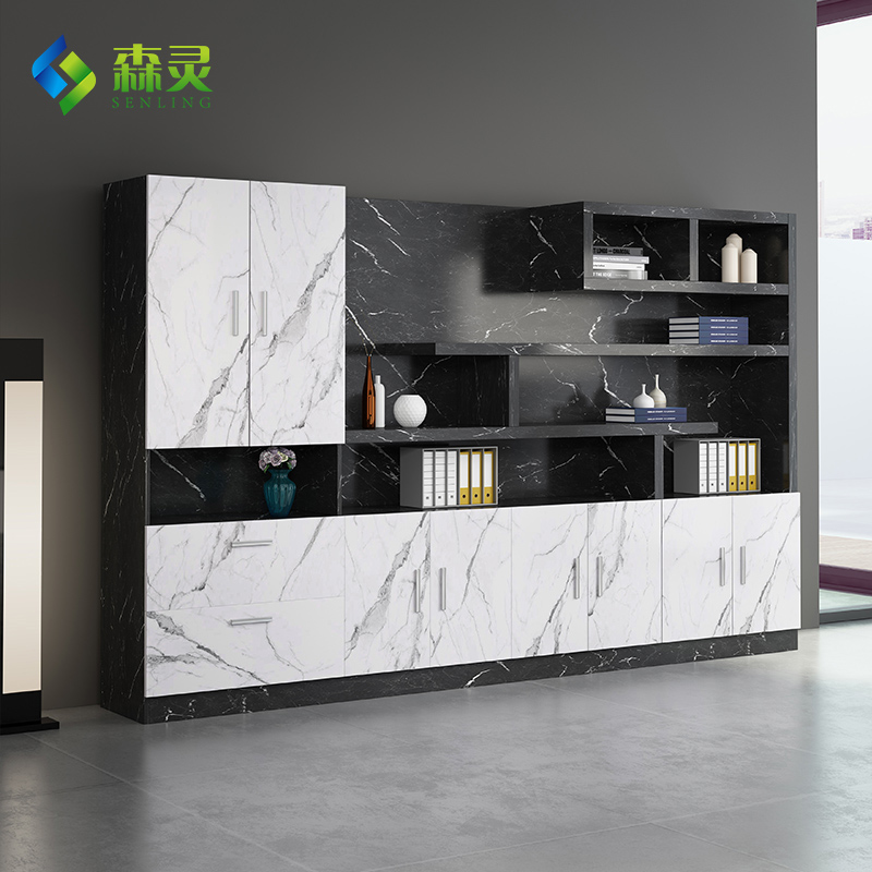 Office furniture boss room file cabinet wooden with lock data file locker background bookcase floor high cabinet