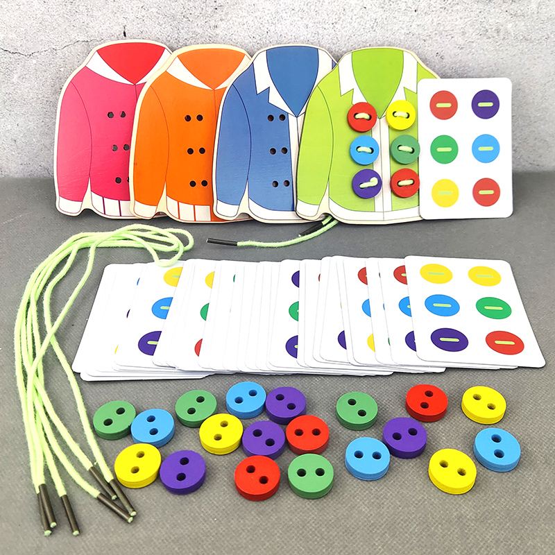 Children's buttons Threading Board Wearing Rope Hand Fine Action Training Toys for Children and Children Early Lessons Wisdom Toys