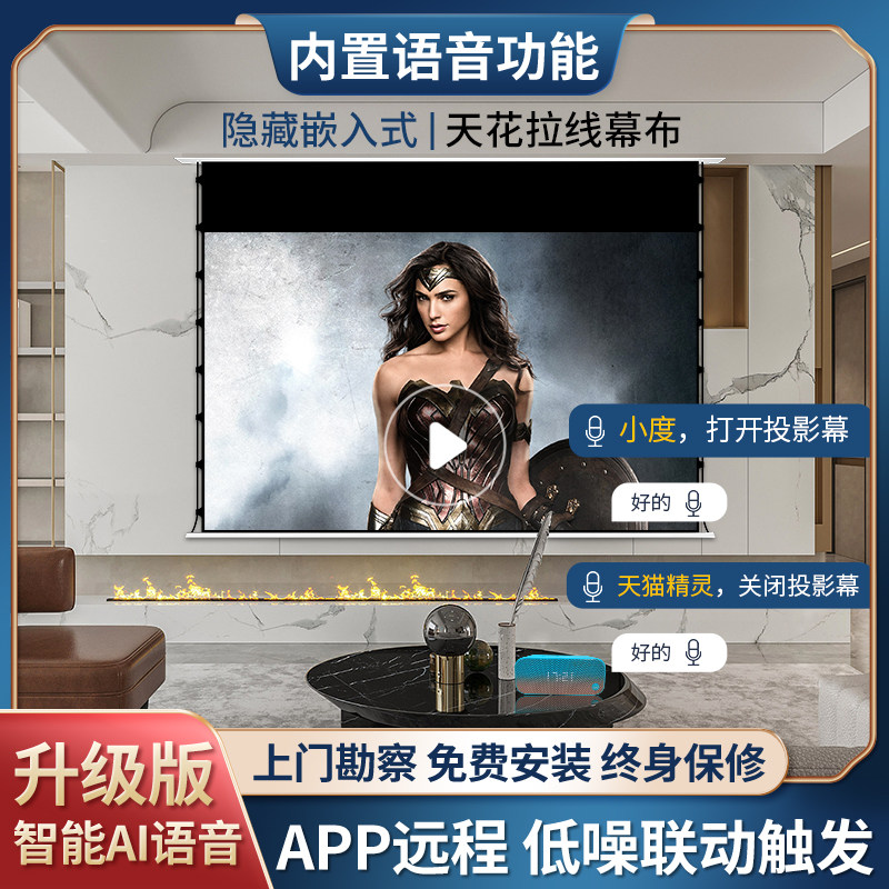 Projector White Screen Hidden Hidden Embedded Small Puller Electric Lifting Home HD 100 