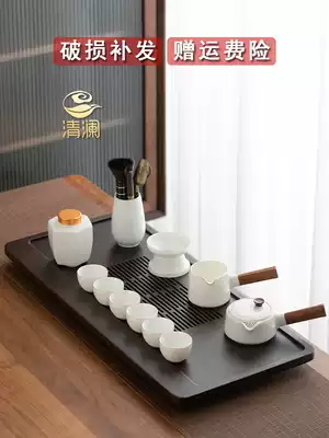 Sheep fat jade Kung Fu tea set White porcelain set Household high-end teapot Office guest tea tray Teacup side handle pot
