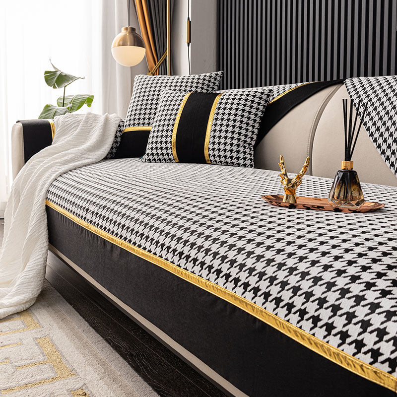 Light luxury style houndstooth sofa cushion four seasons universal simple modern chenille cover towel cushion sofa cover cushion