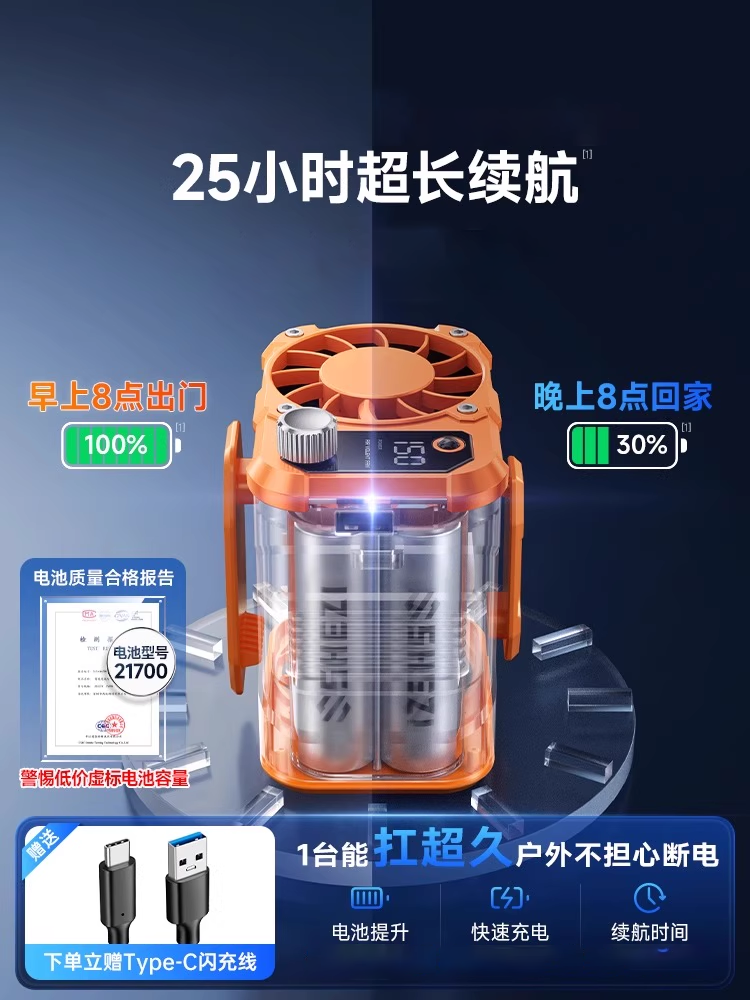 Waist-Mounted Fan, Portable Clip-On Cooling Device for Relieving Heat, High-Temperature Outdoor Construction Site Rechargeable Powerful Small Neck-Hanging Fan for Summer, Kitchen Cooling, Air Conditioning, Wearable Clothing, Ultra-Long Battery Life