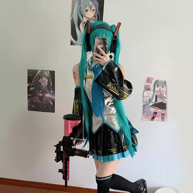 Серебряная лакированная кожа jk женские костюмы Hatsune Miku COS одежда