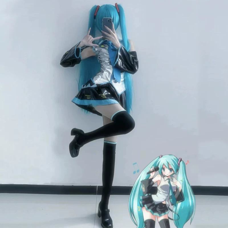 Серебряная лакированная кожа jk женские костюмы Hatsune Miku COS одежда