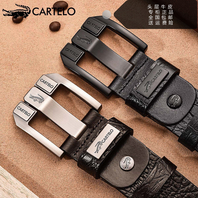 Carcodile Crocodile Crocodile Pure Men Leather Strap Genuine Leather Needle Buckle Belt Head Layer Bull Leather Retro Youth Casual Business Pants Strap