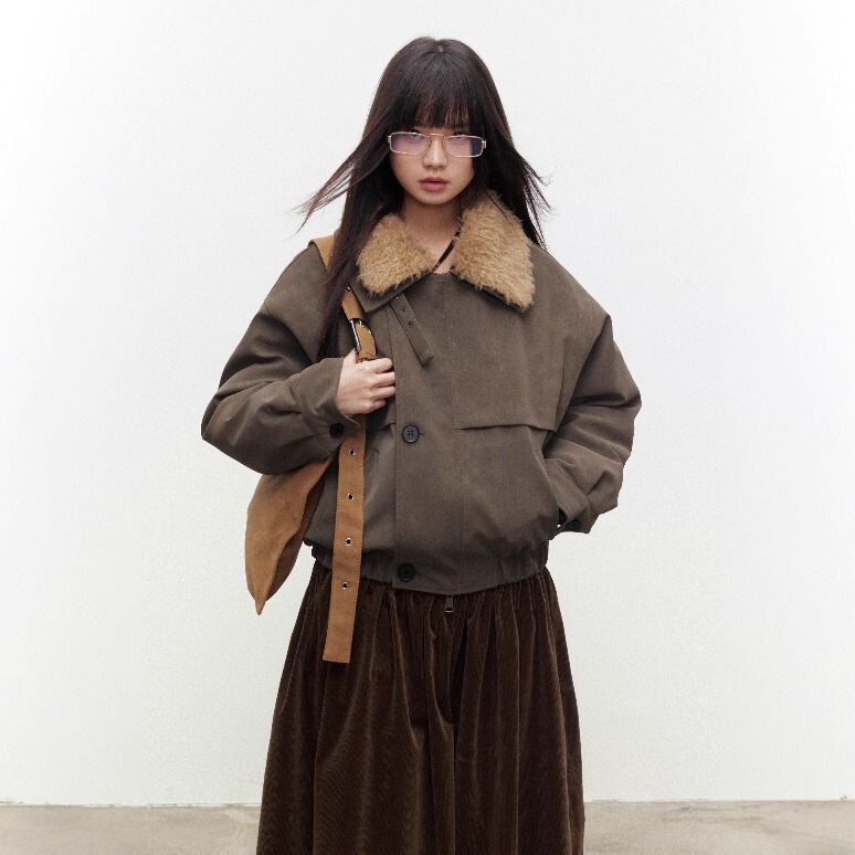 Aunp Retro Tea Brown Short Workwear Cotton Jacket for Women Winter Barn Style Detachable Fur Collar Suede Jacket Coat Aunp Retro Tea Brown Short Workwear Cotton Jacket for Women Winter Barn Style Detachable Fur Collar Suede Jacket Coat