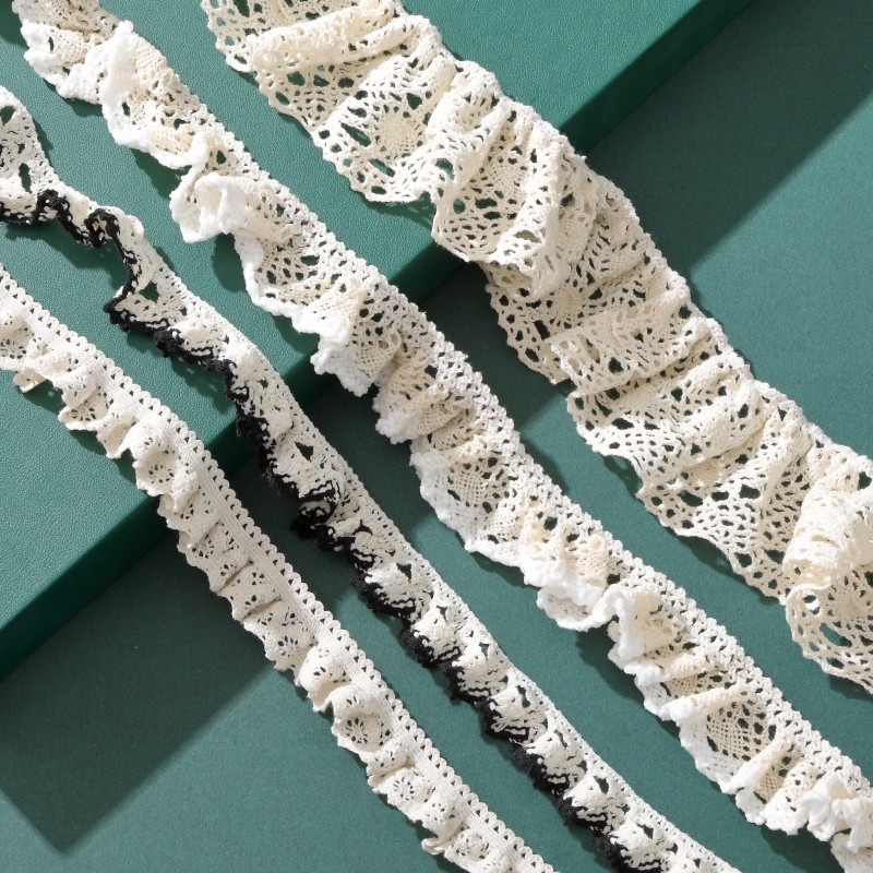 Elastic cotton thread lace trim fabric for handmade clothing hem and neckline accessories, high-end DIY materials
