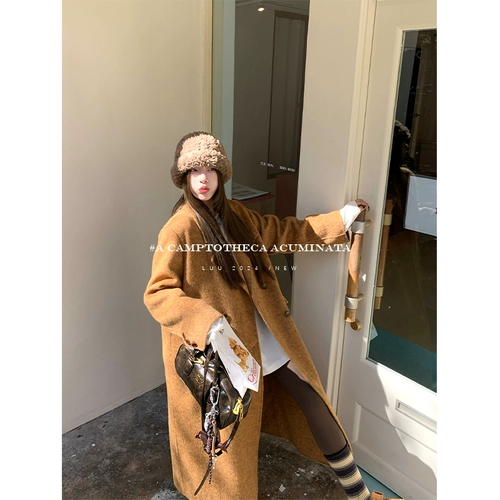 Двусторонное шерстяное длинное демисезонное пальто, средней длины, изысканный стиль