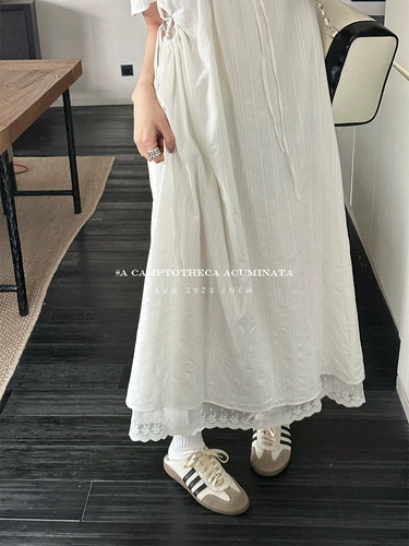 Белое кружевное платье, на шнурках, французский стиль, изысканный стиль