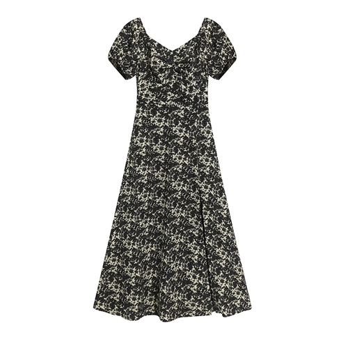 Летнее платье, длинная юбка для отдыха, французский стиль, по фигуре, А-силуэт, средней длины, короткий рукав