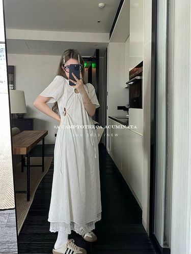 Белое кружевное платье, на шнурках, французский стиль, изысканный стиль