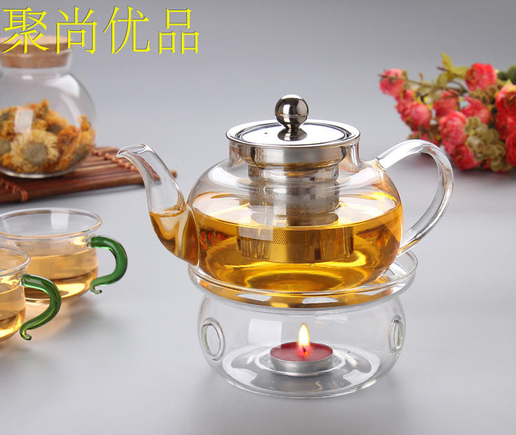 Trà thủy tinh chịu nhiệt thiết lập hình trái tim cơ sở hoa ấm trà nóng nến cách nhiệt nến thủy tinh nhiệt thủy kho bộ ấm pha trà