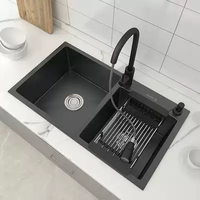 Nano black household kitchen sink double sink with drain basket drain rack padded stainless steel dish wash sink 70