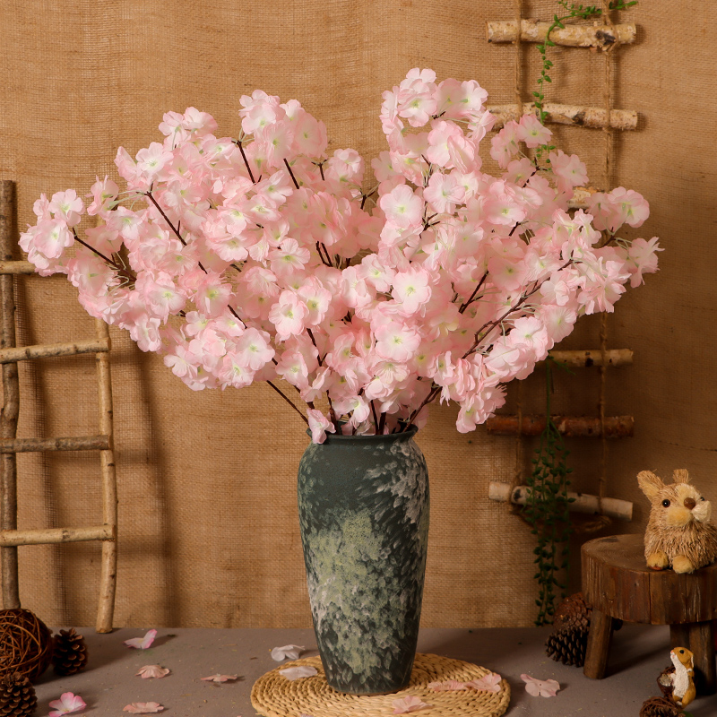 Cherry blossom simulation flower fake flower-living room table top swing piece light extravagant table flower netting red wedding arrangement twigs branches