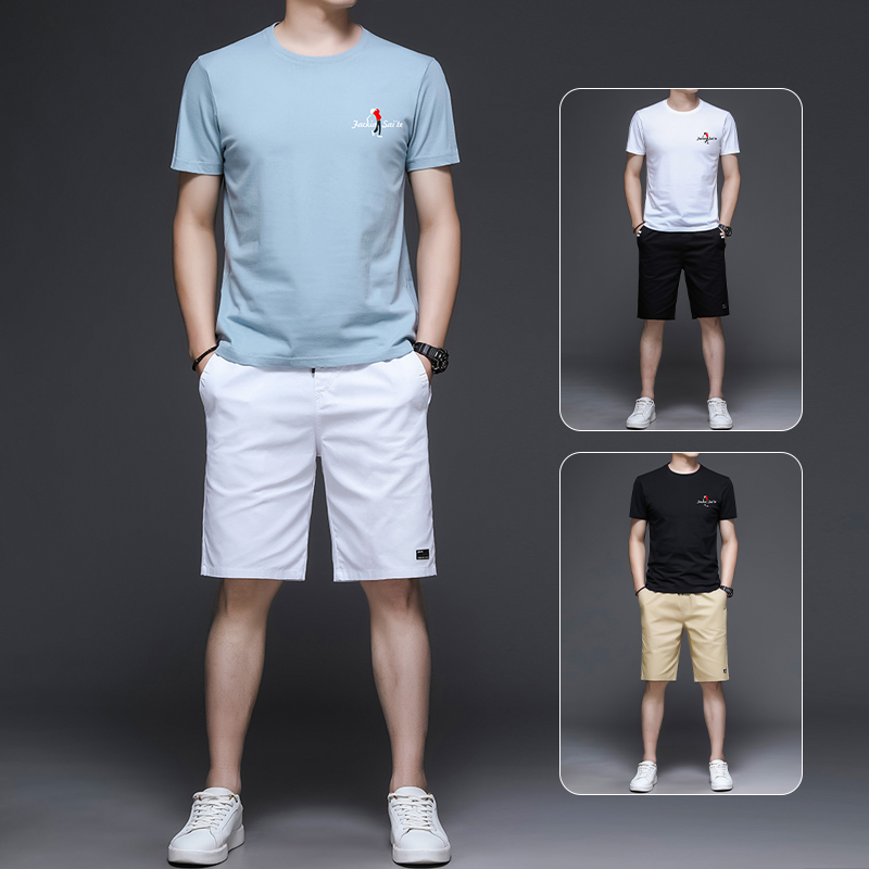 Casual Sports Suit Men's Summer Style Trendy Pure Cotton Loose Short Sleeve T-shirt Shorts Matching two sets of men's clothing