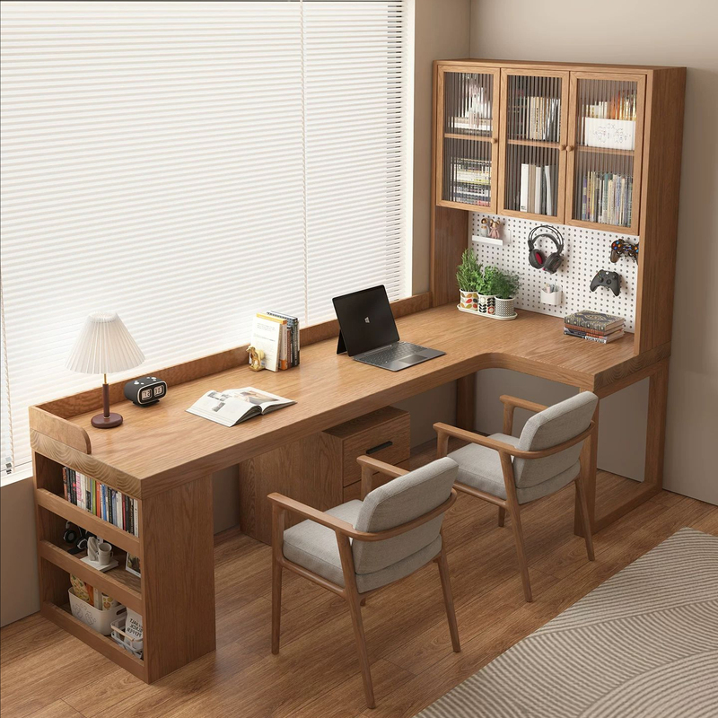 Shangguiruan Solid Wood Corner Desk for Home Use with Storage Drawers, Nordic Minimalist Integrated Desk with Pegboard and Multi-Layer Bookshelf Shangguiruan Solid Wood Corner Desk for Home Use with Storage Drawers, Nordic Minimalist Integrated Desk with Pegboard and Multi-Layer Bookshelf