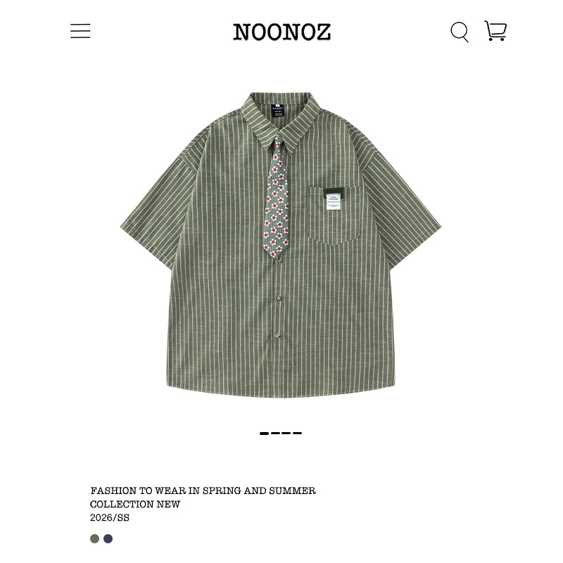 Noonoz Summer College Style Striped Tie Short-Sleeved Shirt Men's Trendy Unisex Retro Couple Casual Shirt