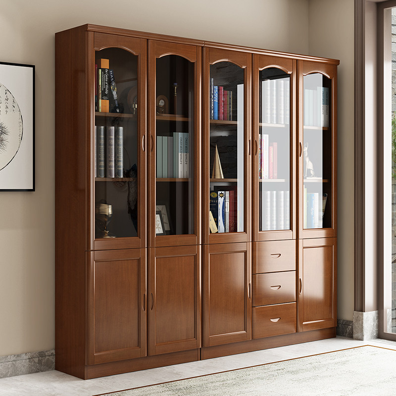 Chinese-style solid wood bookcase bookshelf combination two-door three-door office file cabinet simple modern study storage bookcase