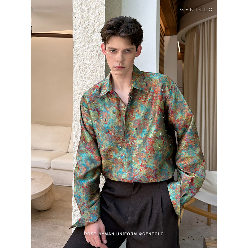 「Jeykoco」Unique Design Oil Painting Pattern Printed Shirt for Men, Loose Casual Versatile Fashion Shirt