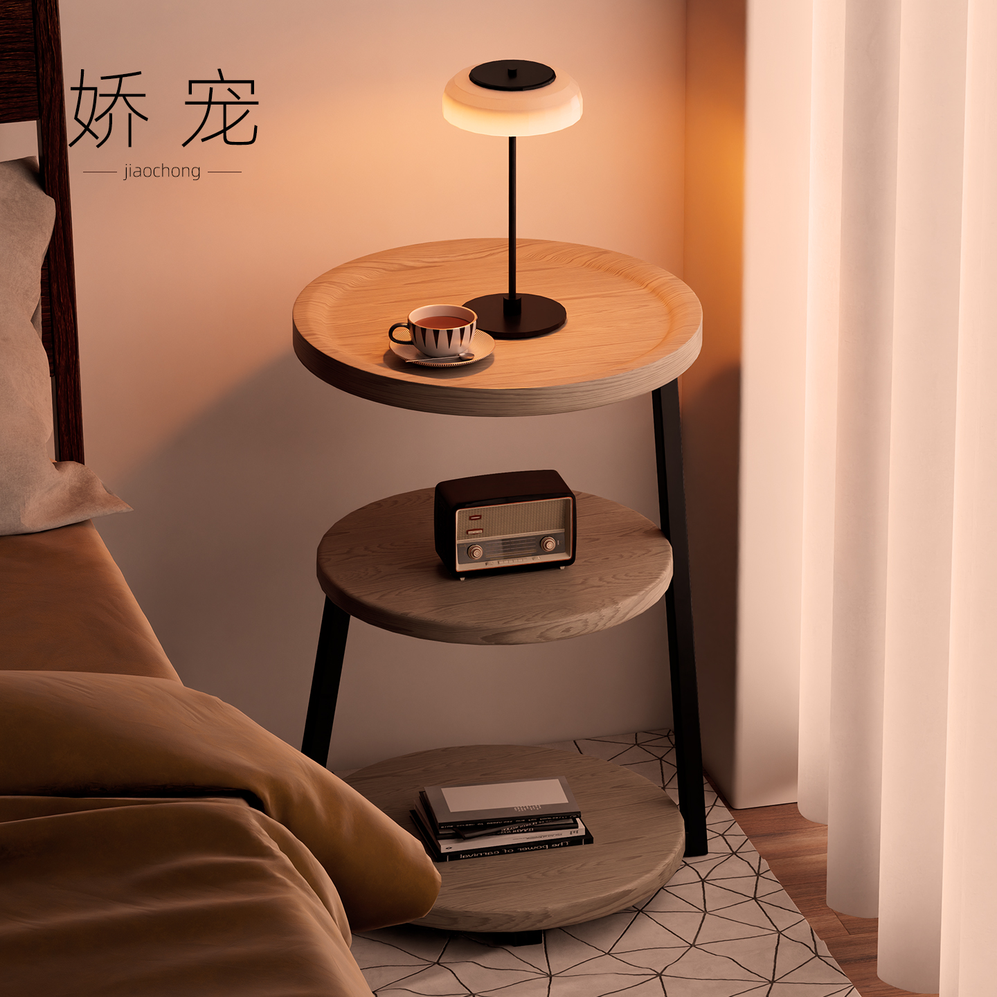 ベッドサイドテーブル、小さなシンプルな寝室、クリエイティブな小さなテーブル、ベッドサイド収納ラック、ニッチデザイン、2025年新作ホットスタイル