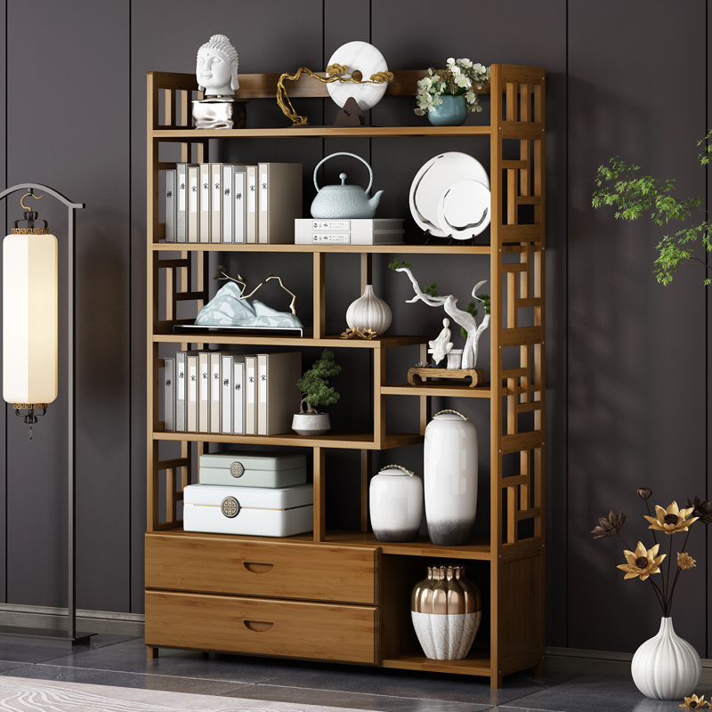 Bogu Shelf Modern Minimalist Pendulum Pieces Solid Wood Chinese Style Partition Tea Shelf Tea Cabinet Multi-Treasure Cabinet Antique Rack Bamboo