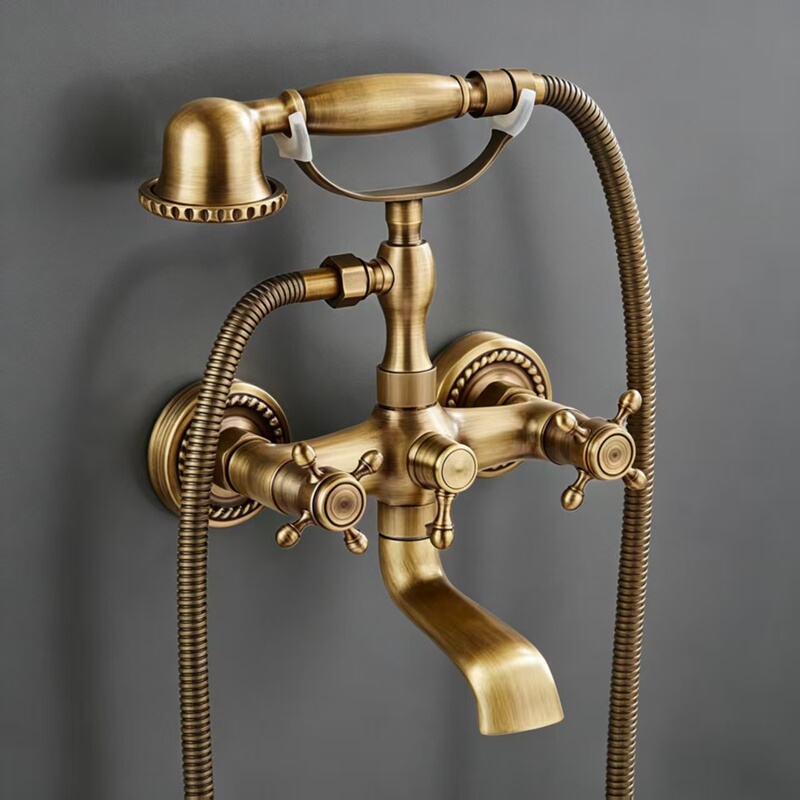 All-Copper Antique Shower Faucet, Vintage European Style Simple Shower Faucet, Telephone Shower Faucet, Bathtub Faucet, Household Mixing Valve