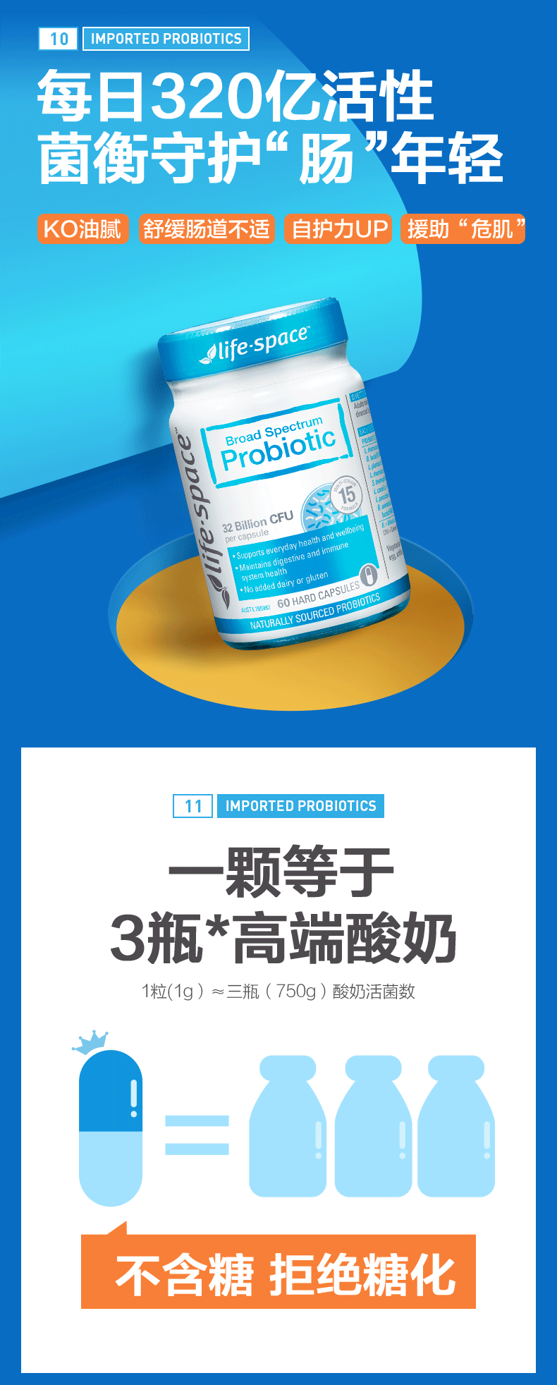 澳洲进口 LIFE SPACE 益倍适 成人广谱320亿益生菌胶囊 60粒*2件 88VIP会员折后￥245.6包邮包税