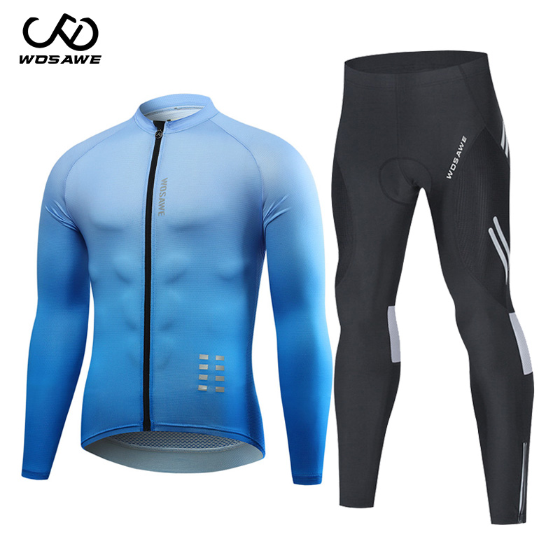 WOSAWE mountaineering bicycle spring and autumn long-sleeved top silicone cushion trousers quick-drying sweat-absorbent cycling suit