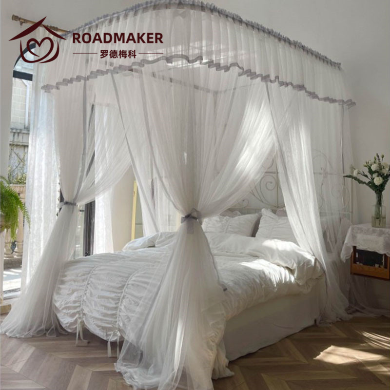 Rodemeico light extravagant high-end U-type rail-style mosquito net three doors open for home defecation of princess wind down style 