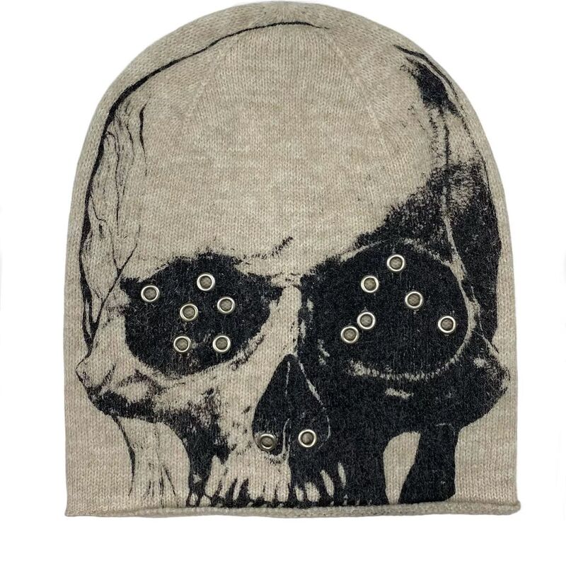 Dark Skull Print Studded Beanie Punk Goth Subculture Hardcore Retro Autumn and Winter Warm Stretchy Knit Hat Dark Skull Print Studded Beanie Punk Goth Subculture Hardcore Retro Autumn and Winter Warm Stretchy Knit Hat