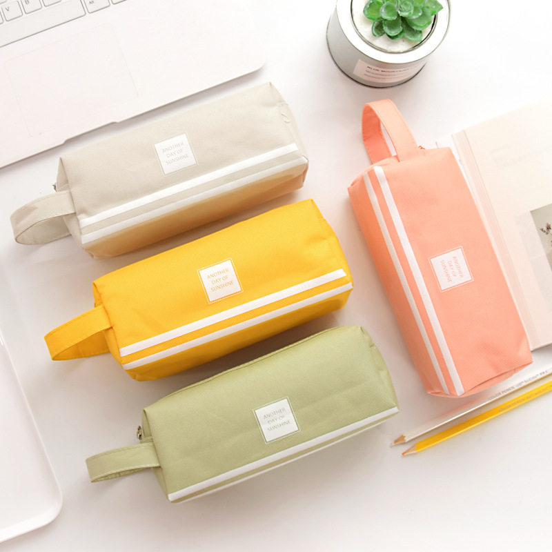 Pencil bag for boys and girls canvas large-capacity double-layer children's pencil bag creative simple male and female college students junior high school students small fresh stationery bag primary school students multi-functional stationery box stationery bag