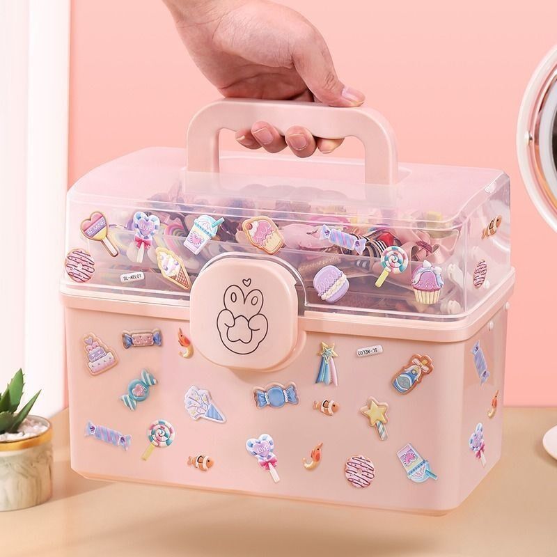 Children's hair accessories containing box Women transparent large capacity hairpin hairpin hair ring leather rib head decorated with jewellery finishing containing box