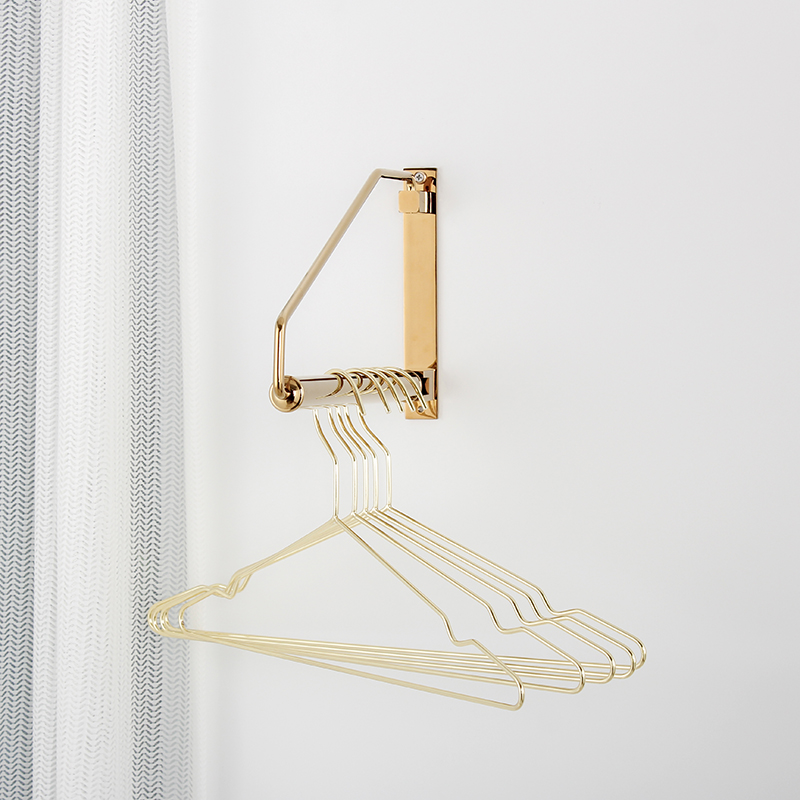 Household foldable brass hanger small household balcony wall hanging cloakroom drying clothes towel rotation free punching