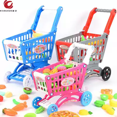 Children's shopping cart home wine plus number toy shopping cart set simulation cut fruit simulation supermarket trolley