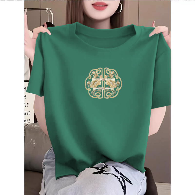 Dark Green Casual Age-Reducing T-Shirt for Women, Versatile Loose Slimming Top, 2026 New Korean Style Summer Pure Cotton T-Shirt Dark Green Casual Age-Reducing T-Shirt for Women, Versatile Loose Slimming Top, 2026 New Korean Style Summer Pure Cotton T-Shirt