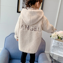 Girl Lamb Wool Jacket 2022 New Autumn Winter Ocean Air Boy Clothing Trendy Big Child Integrated Suede Thickened Blouse