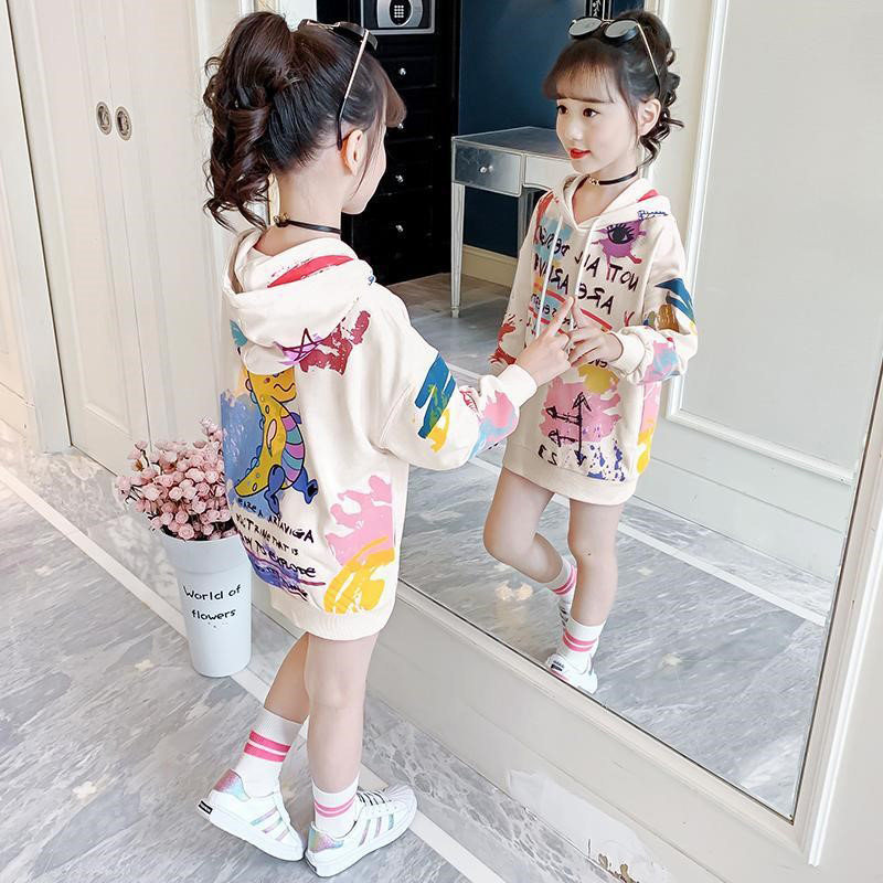Middle and long - term girls thick T - shirt autumn and winter 2022 new winter pie cap in the childhood leisure tops