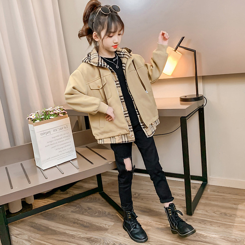 Girl's coat winter style 2022 new autumn and winter foreign pie trendy fake two children dress CUHK children casual thickened blouses