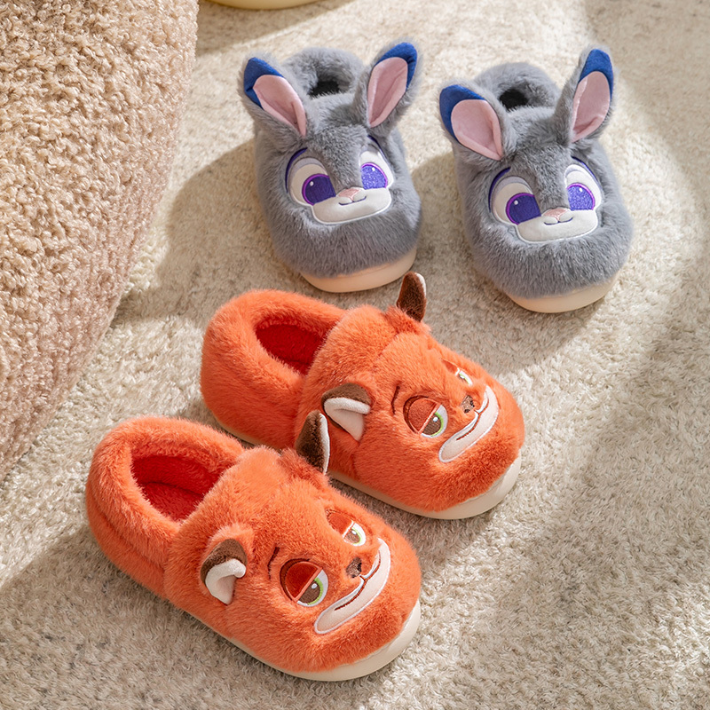 Disney 2026 New Model Rabbit Police Officer Judy Autumn and Winter Cotton Slippers for Women, Cute and Warm Parent-Child Furry Shoes