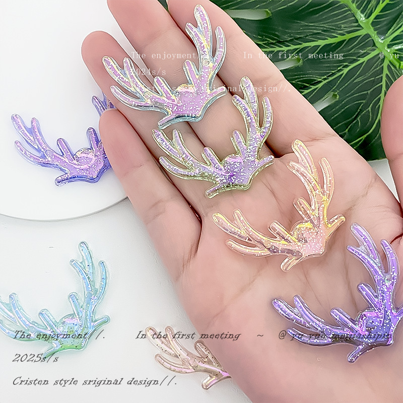 New Colorful Acrylic Christmas Antler Stickers Creative DIY Christmas Decoration Hairpin Phone Case Accessories