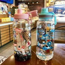 Graffiti glass water cup female summer cute 1000ml suction tube cup glass large capacity kettle female cute Net Red