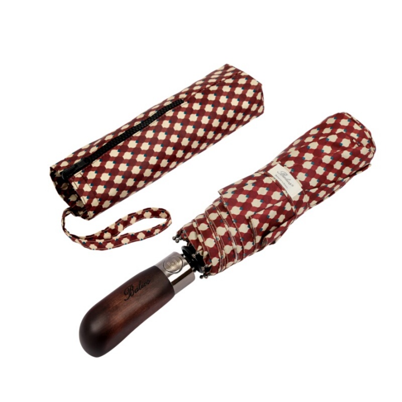 Balios Umbrella Men's Wooden Handle Three-Fold Folding Umbrella Women's British Umbrella Automatic Umbrella Burgundy Gift Balios Umbrella Men's Wooden Handle Three-Fold Folding Umbrella Women's British Umbrella Automatic Umbrella Burgundy Gift