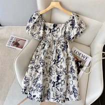 Overtest ych Bubbles Cuff square collar dress Women Summer 2022 new Broken Flowers Collection Waist Display Slim Fashion Fluffy Dress