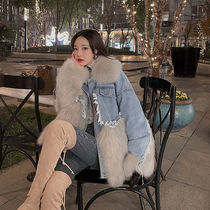 2021 Winter Cowboy Splicing Import Imitation Fox Fur Young Pike Coat Woman Mid long Imitation Fur Coat Grass Jacket
